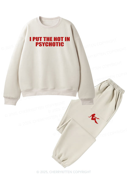 I Put The Hot In Psychotic Y2K Fleece Sweatshirts Set Cherrykitten