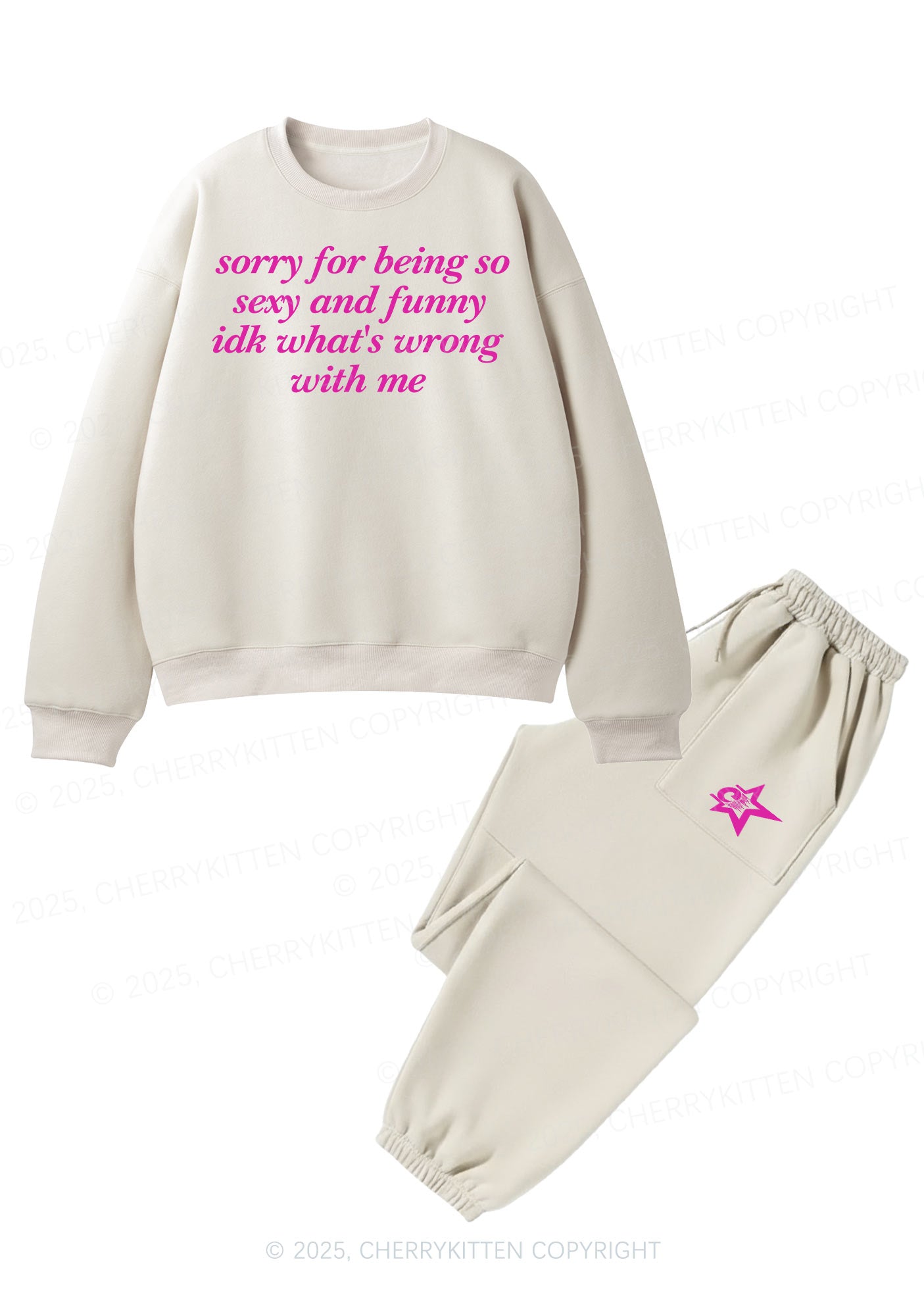 Sorry For Being So Funny Y2K Fleece Sweatshirts Set Cherrykitten