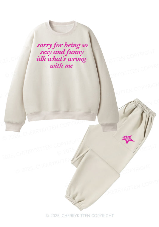 Sorry For Being So Funny Y2K Fleece Sweatshirts Set Cherrykitten