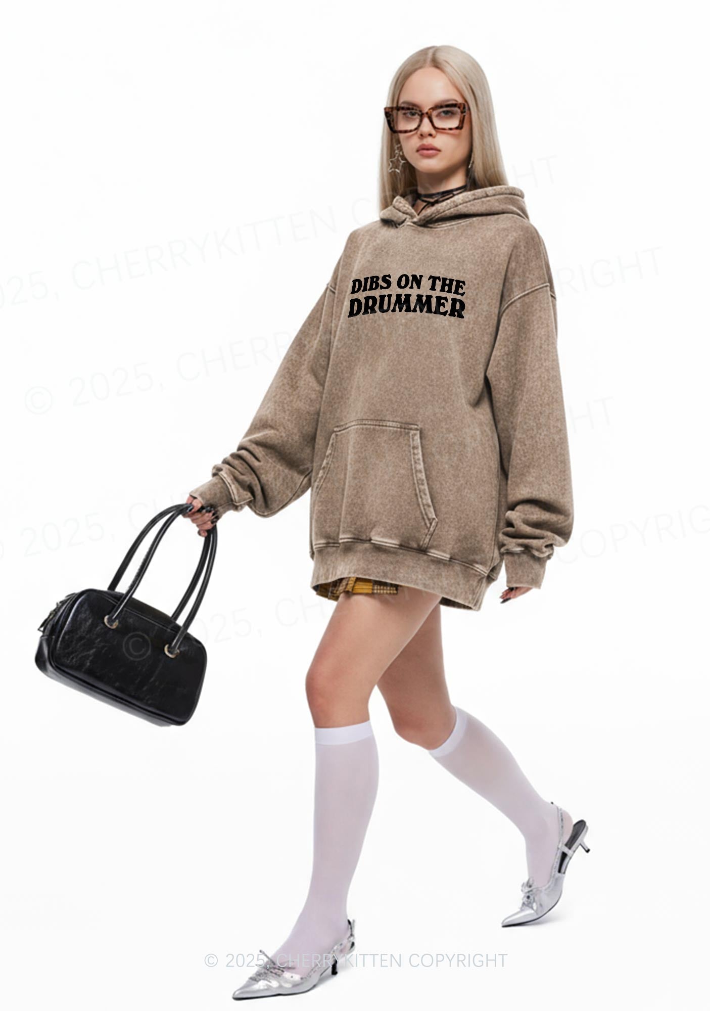 Dibs On The Drummer Y2K Washed Hoodie Cherrykitten