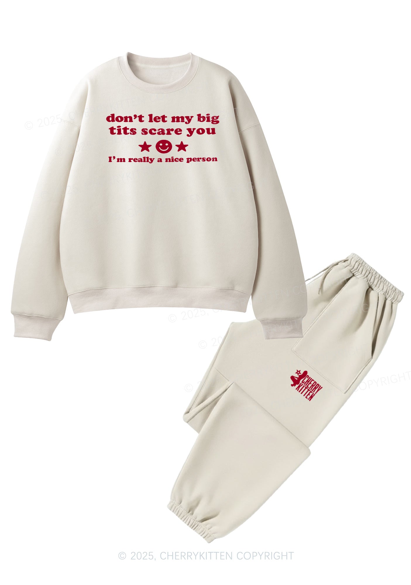Dont Let My Big Txts Scare You Y2K Fleece Sweatshirts Set Cherrykitten