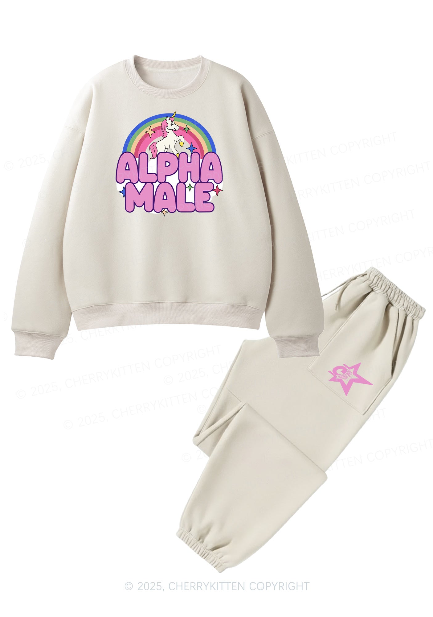 Rainbow Unicorn Alpha Male Y2K Fleece Sweatshirts Set Cherrykitten
