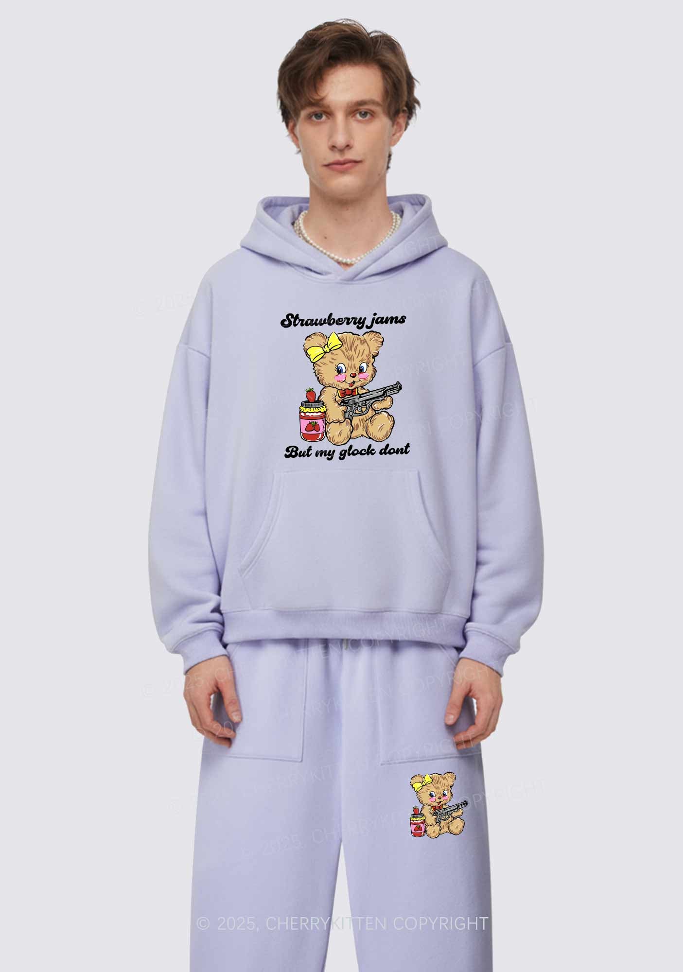 Strawberry Jams Bear Y2K Fleece Hoodie Set Cherrykitten