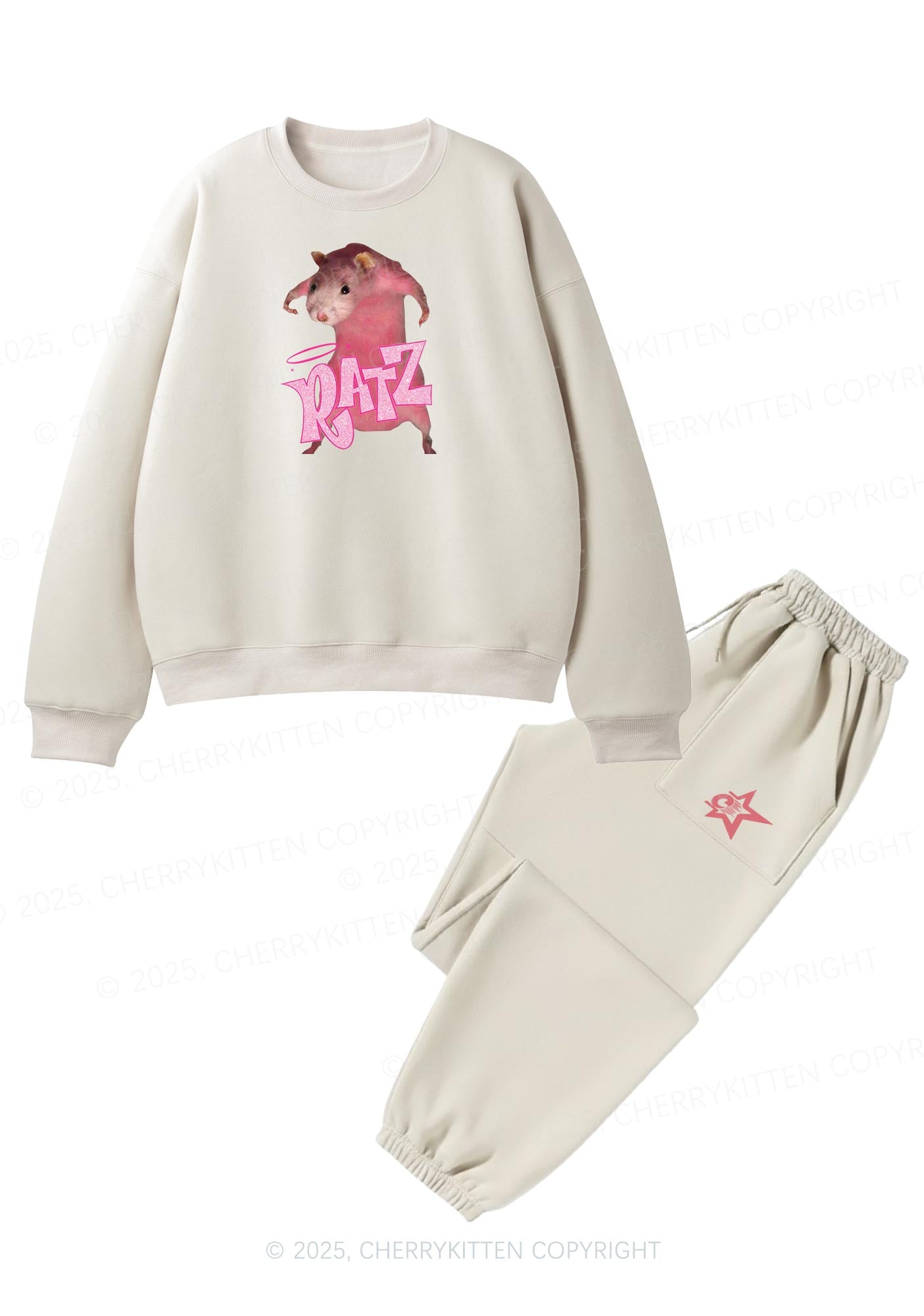 Pink Ratz Y2K Fleece Sweatshirts Set Cherrykitten