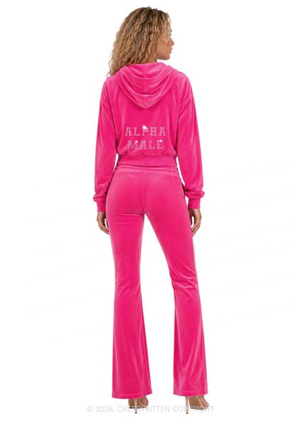 Rhinestone Alpha Male Y2K Velvet Tracksuit Set Cherrykitten