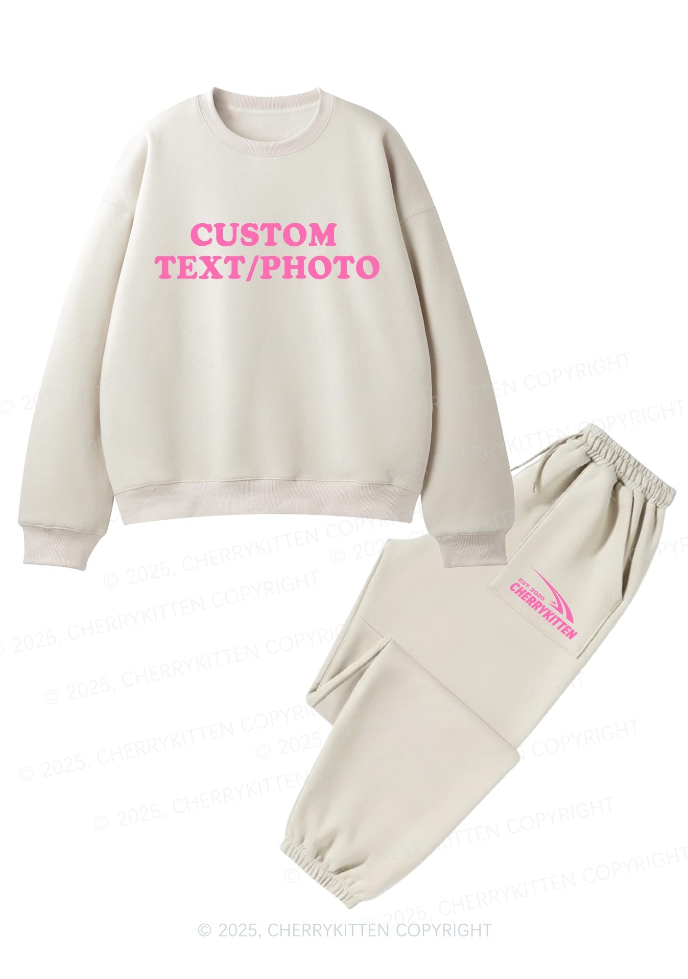 Custom Personalized Text Y2K Fleece Sweatshirts Set Cherrykitten