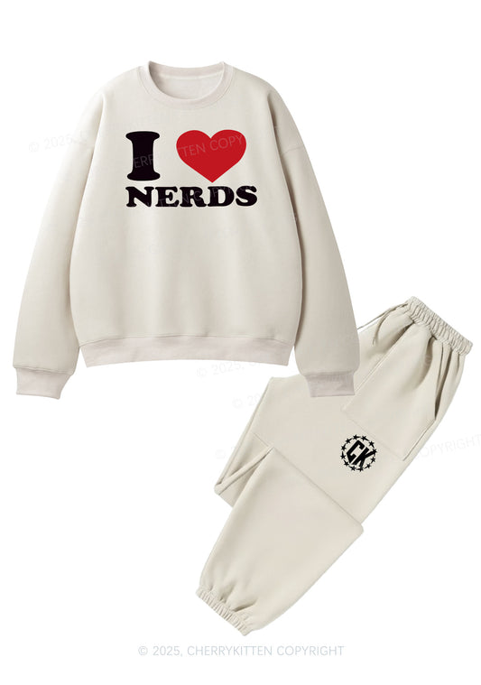 I Love Nerds Y2K Fleece Sweatshirts Set Cherrykitten
