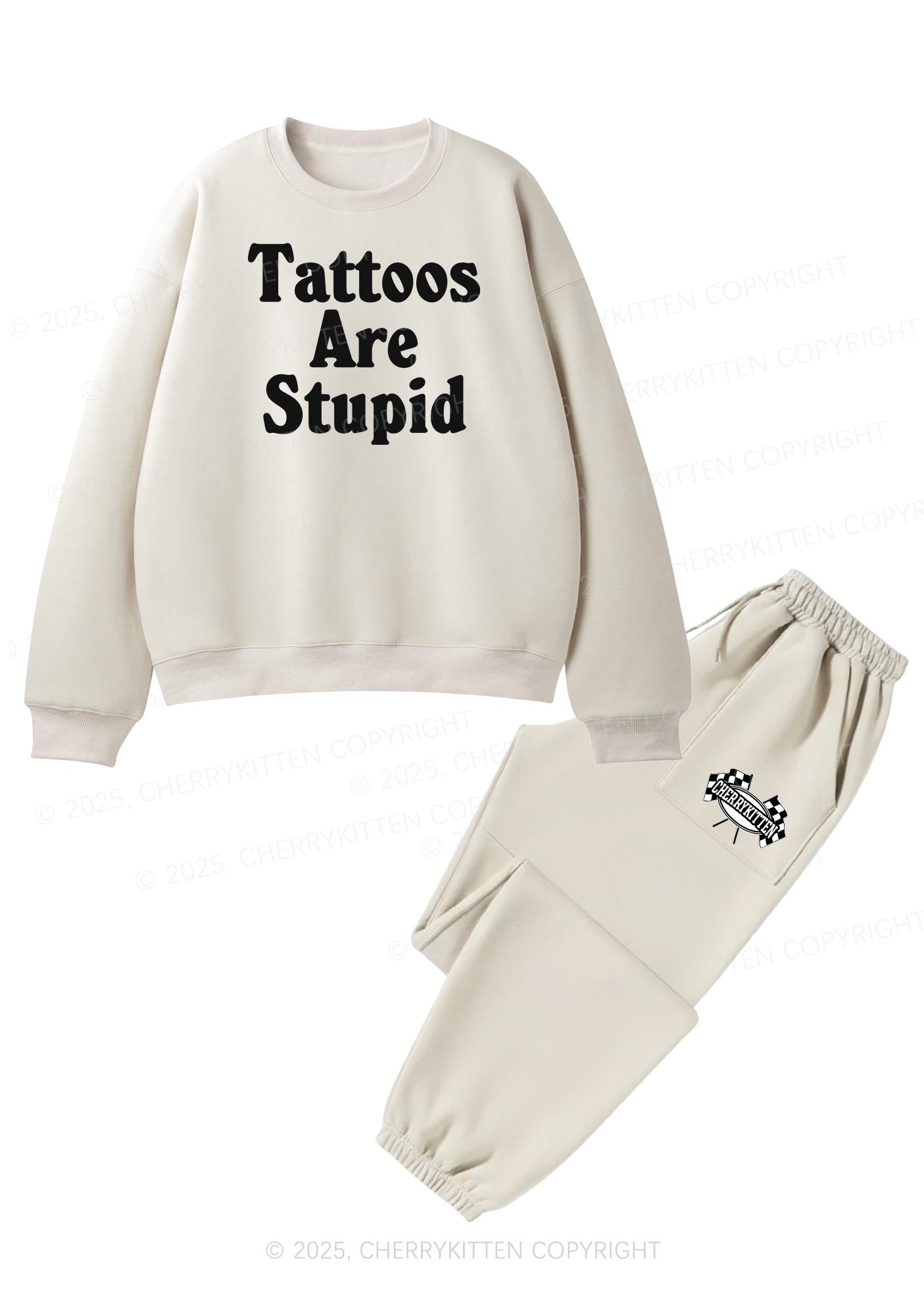 Tattoos Are Stupid Y2K Fleece Sweatshirts Set Cherrykitten