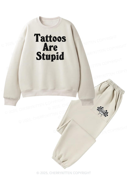 Tattoos Are Stupid Y2K Fleece Sweatshirts Set Cherrykitten
