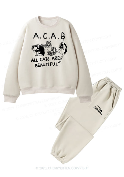 ACAB Cats Y2K Fleece Sweatshirts Set Cherrykitten
