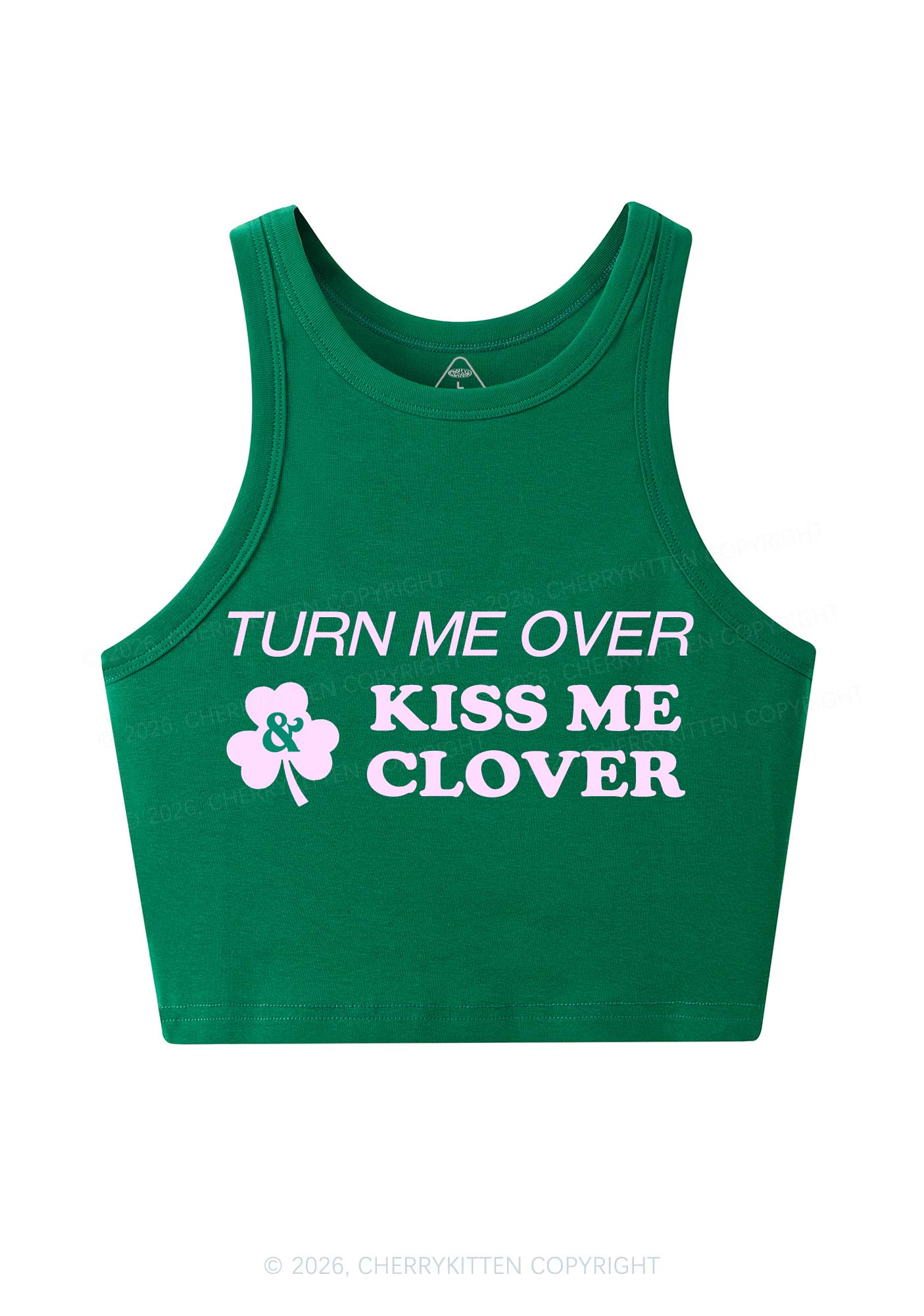 Turn Me Over Kiss Me Clover St Patricks Y2K Crop Tank Top Cherrykitten