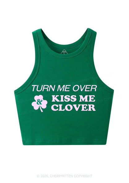 Turn Me Over Kiss Me Clover St Patricks Y2K Crop Tank Top Cherrykitten