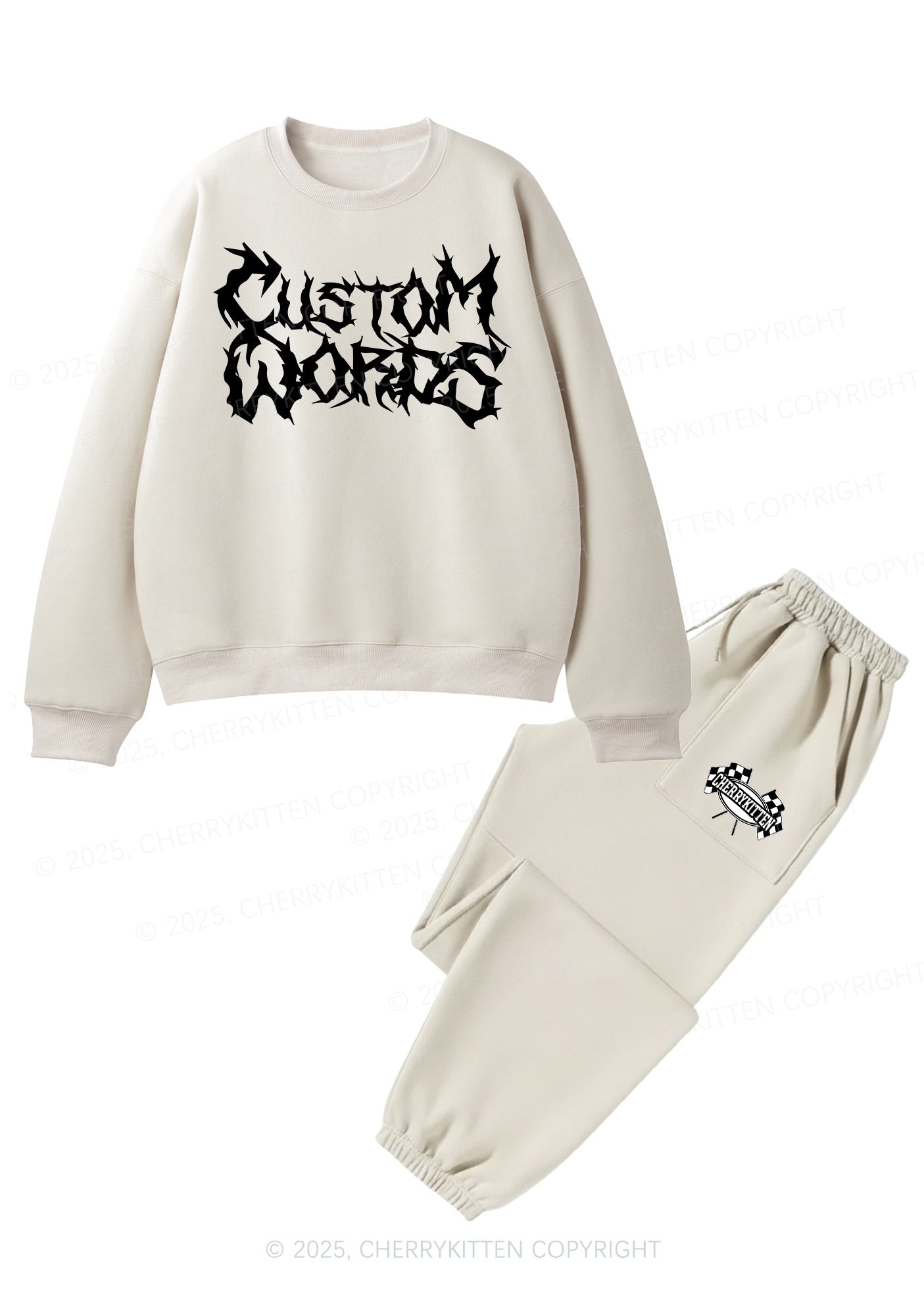 Custom Text Punk Font Y2K Fleece Sweatshirts Set Cherrykitten