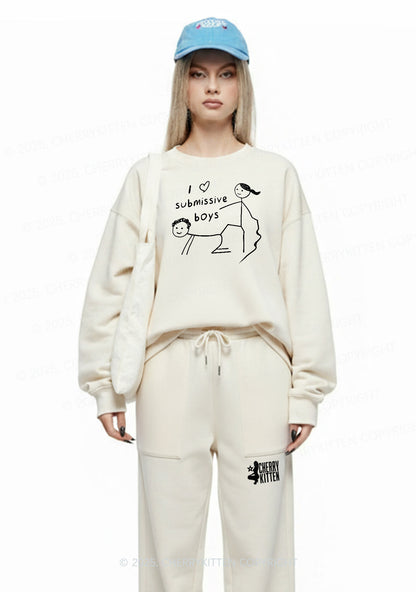 I Love S Boys Y2K Fleece Sweatshirts Set Cherrykitten