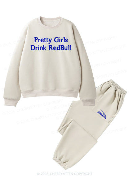 Pretty Girls Drink Red Y2K Fleece Sweatshirts Set Cherrykitten