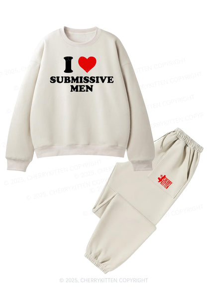 I Love S Men Y2K Fleece Sweatshirts Set Cherrykitten