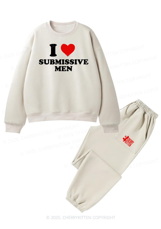 I Love S Men Y2K Fleece Sweatshirts Set Cherrykitten