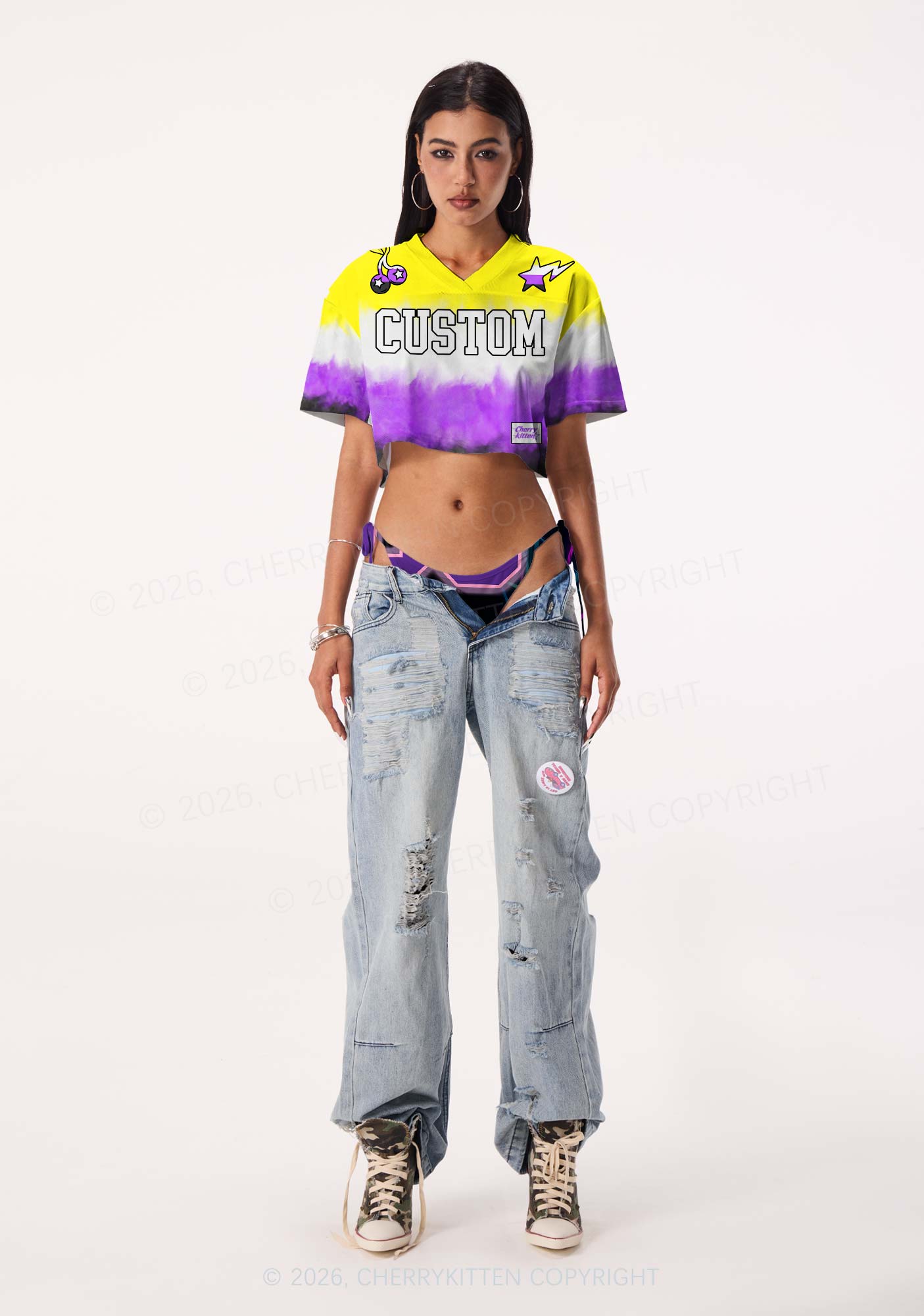 Custom Nonbinary Flag Pride Y2K Crop Sport Jersey Shirts Cherrykitten