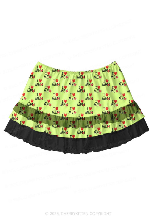 Love Me Not Men Green Y2K Print Mini Layered Skirt Cherrykitten