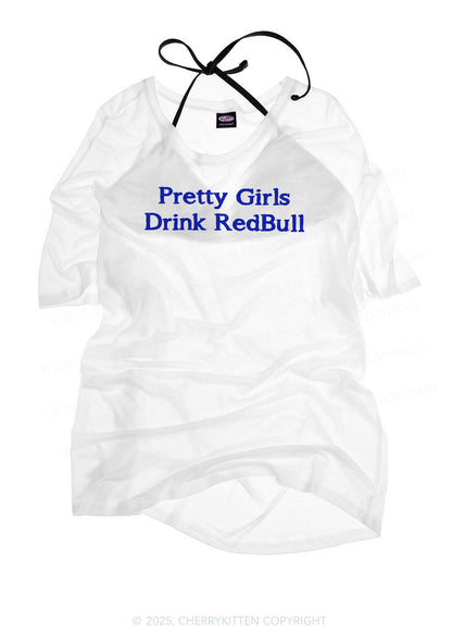Pretty Girls Drink Redbull  Y2K Sheer Boyfriend Tee Cherrykitten