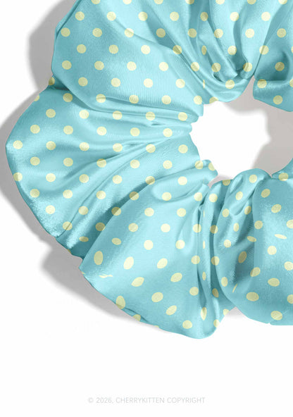 Yellow Dots On Blue Y2K Hair Scrunchie Cherrykitten