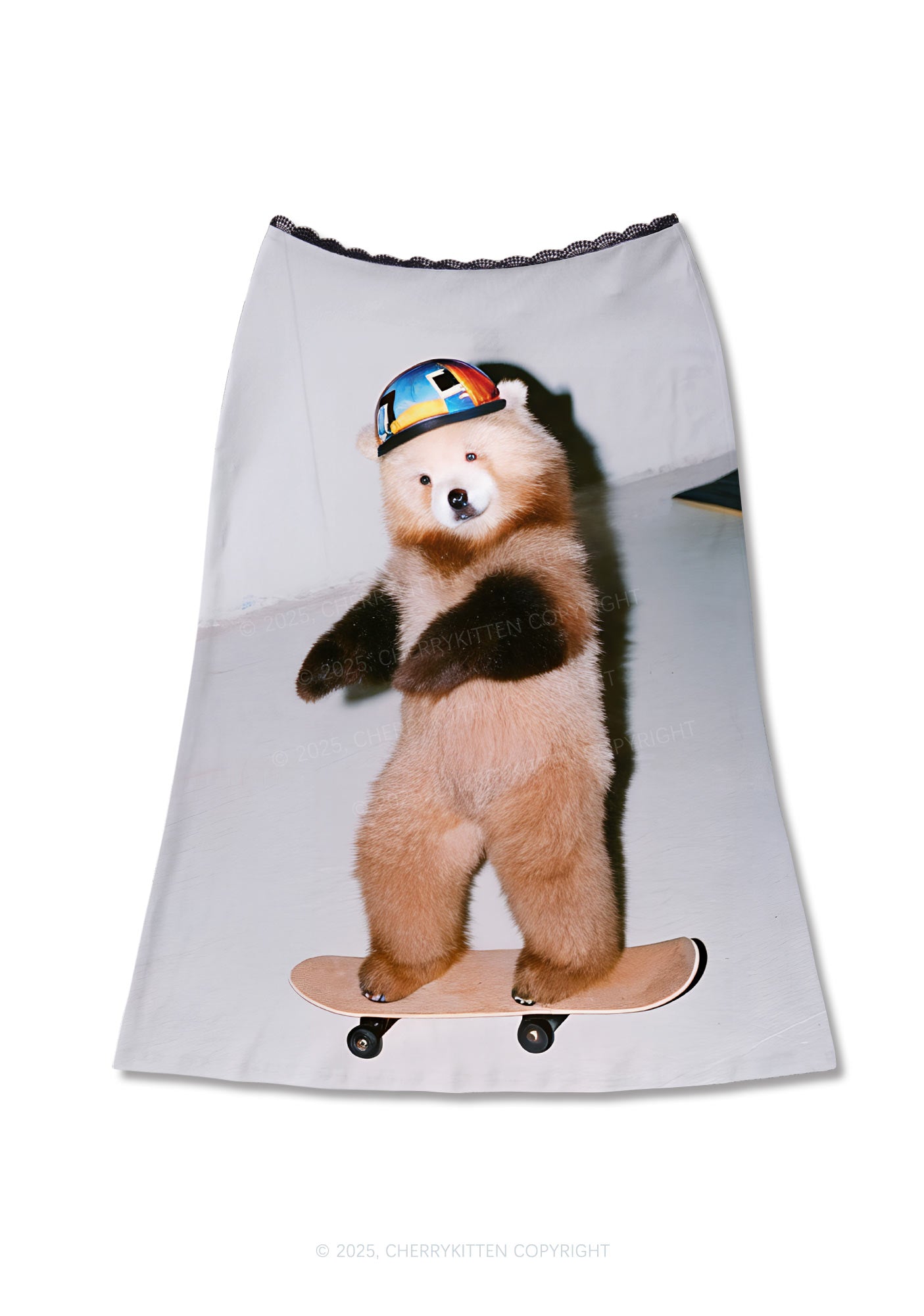 Skate Bear Y2K Print Midi Skirt Cherrykitten