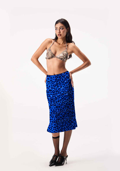 Royal Blue Leopard Y2K Print Midi Skirt Cherrykitten