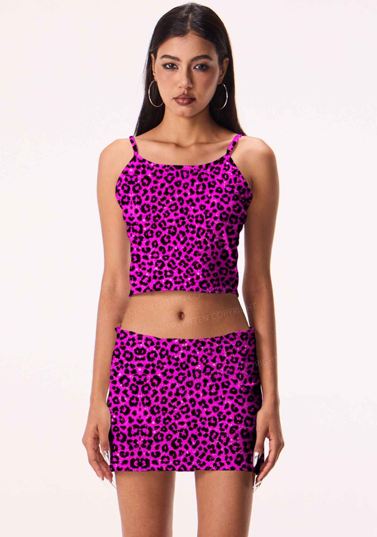 Hot Pink Leopard Y2K Print Mini Skirt Cherrykitten