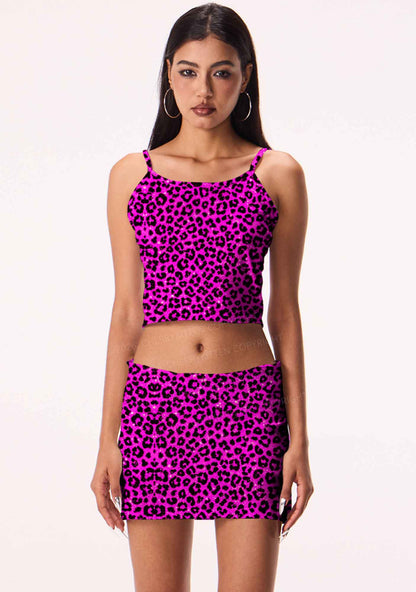 Hot Pink Leopard Y2K Print Mini Skirt Cherrykitten