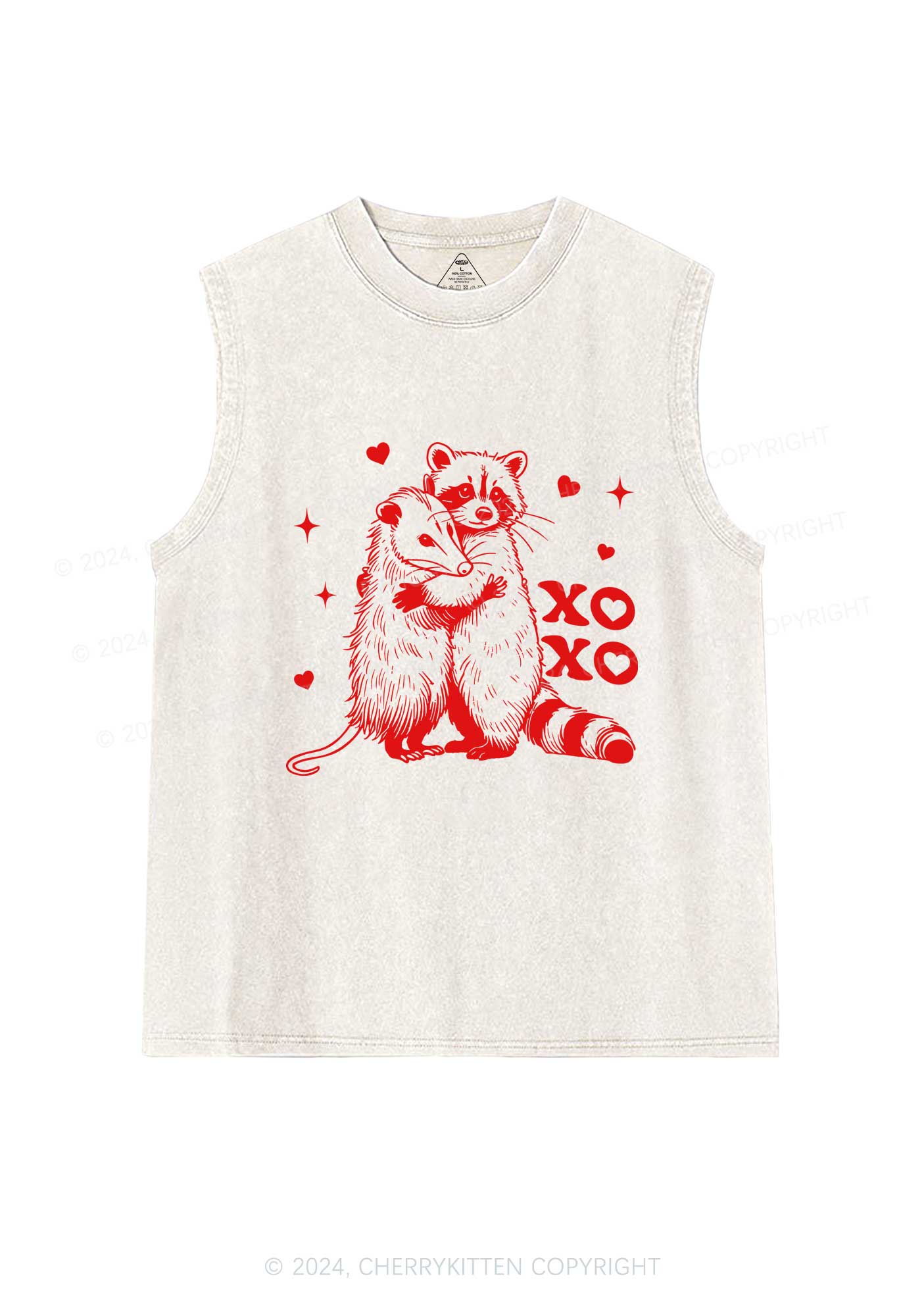 Raccoon XOXO Y2K Valentine's Day Washed Tank Cherrykitten