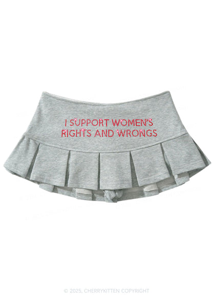 Rhinestone I Support Women Y2K Mini Pleated Skirts Cherrykitten