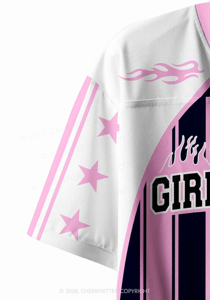 Girl Kisser Pink And Black Stripes Pride Y2K Crop Sport Jersey Shirts Cherrykitten