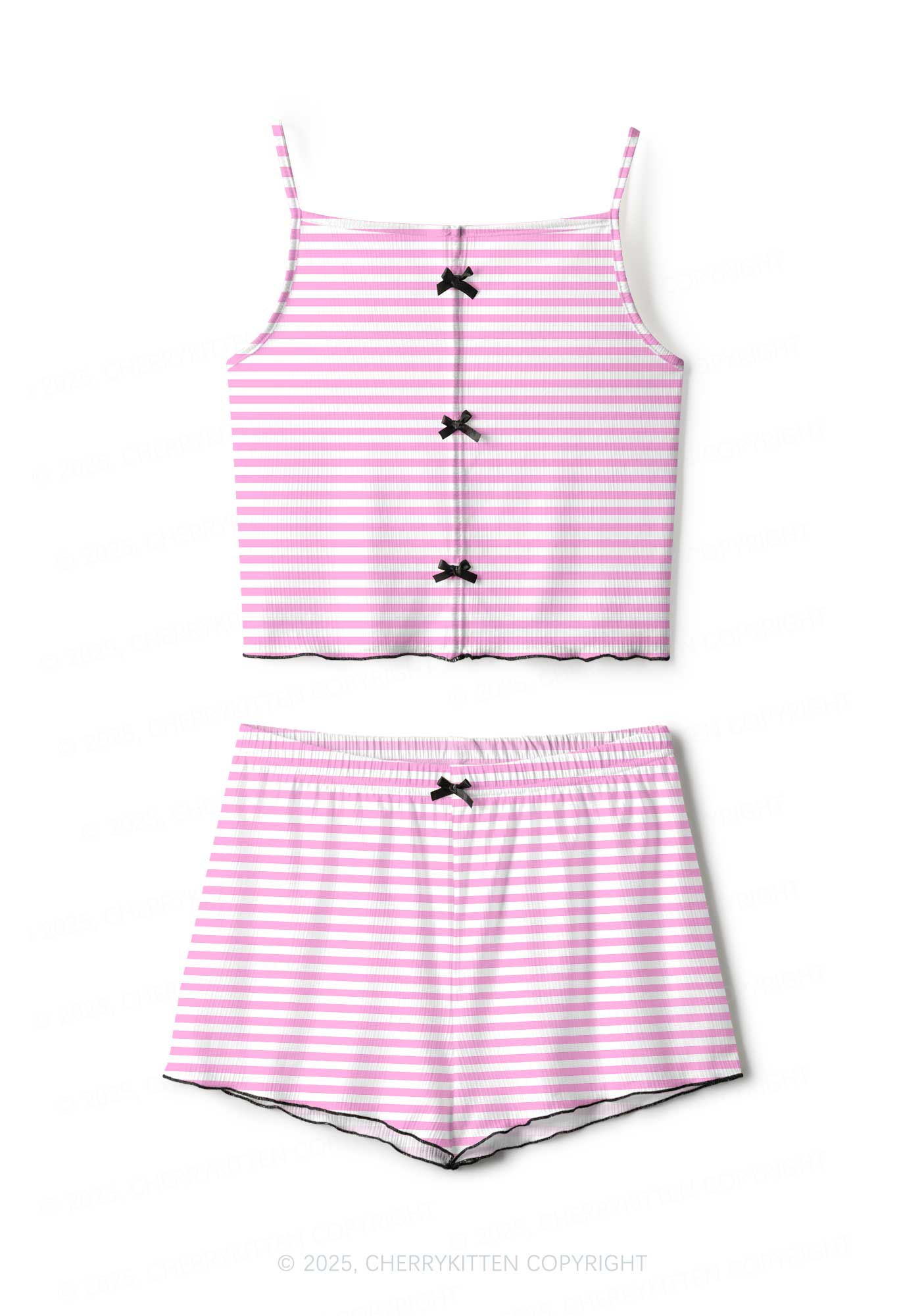 Pink White Stripe Valentine's Day Y2K Print Cami Shorts Pajama Set Cherrykitten
