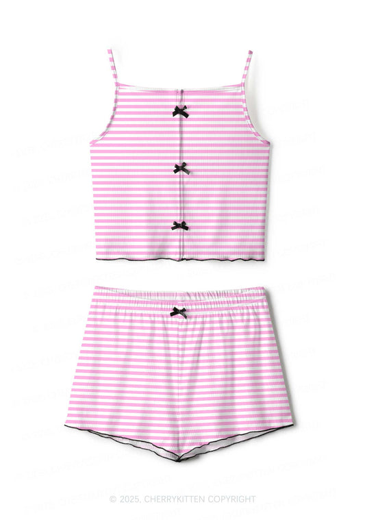 Pink White Stripe Valentine's Day Y2K Print Cami Shorts Pajama Set Cherrykitten