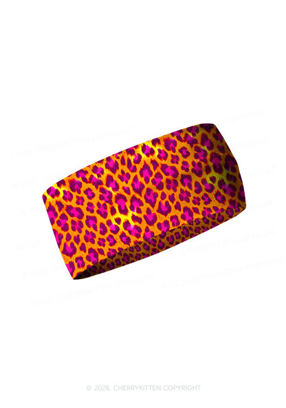 Orange Hot Pink Leopard Y2K Print Headband Cherrykitten