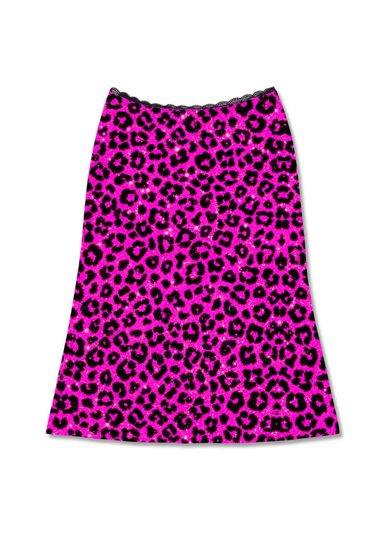 Hot Pink Leopard Y2K Print Midi Skirt Cherrykitten