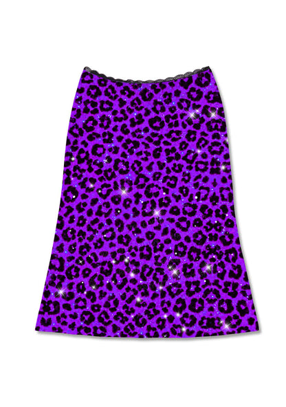 Dark Purple Leopard Y2K Print Midi Skirt Cherrykitten