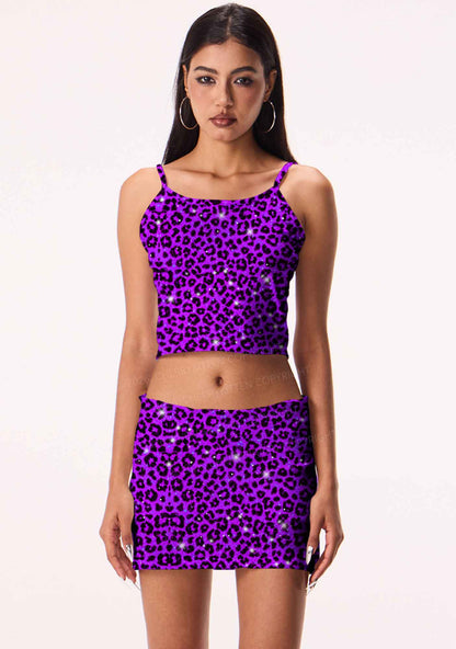 Dark Purple Leopard Y2K Print Mini Skirt Cherrykitten