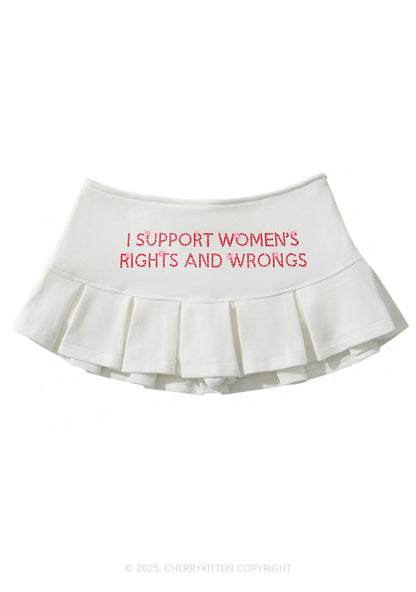 Rhinestone I Support Women Y2K Mini Pleated Skirts Cherrykitten