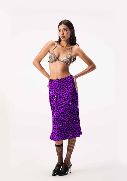 Dark Purple Leopard Y2K Print Midi Skirt Cherrykitten