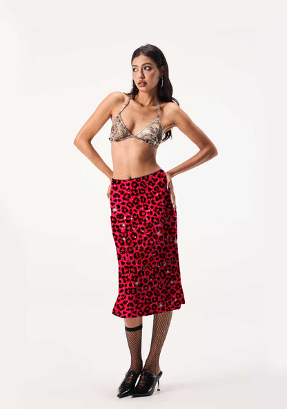 Bright Red Leopard Y2K Print Midi Skirt Cherrykitten