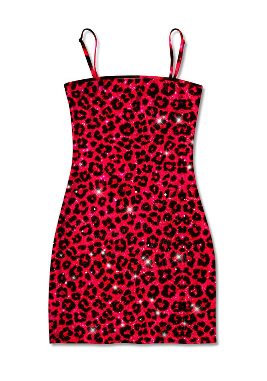 Bright Red Leopard Y2K Print Slip Dress Cherrykitten