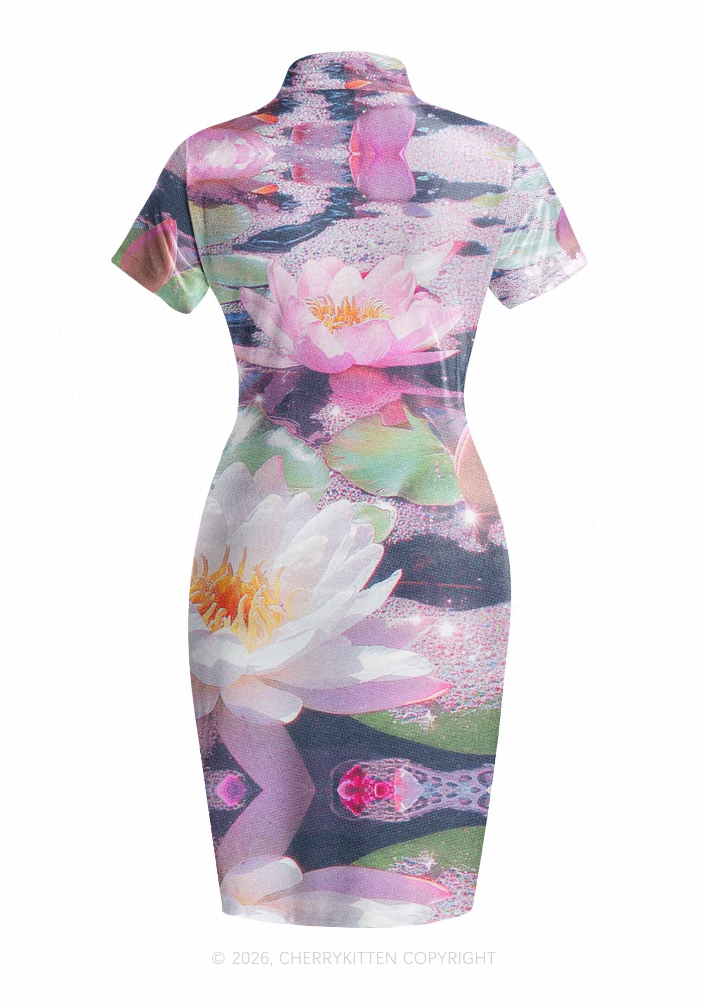 Glitter Lotus Y2K Cheongsam Mini Dress Cherrykitten