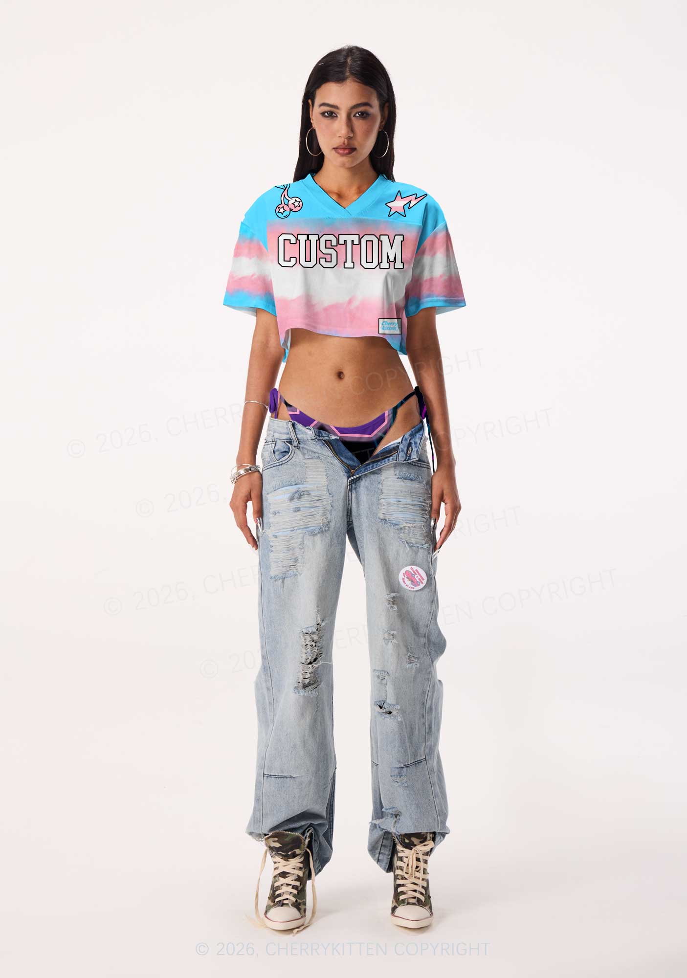 Custom Transgender Flag Pride Y2K Crop Sport Jersey Shirts Cherrykitten