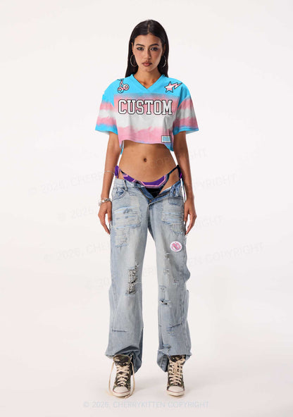 Custom Transgender Flag Pride Y2K Crop Sport Jersey Shirts Cherrykitten