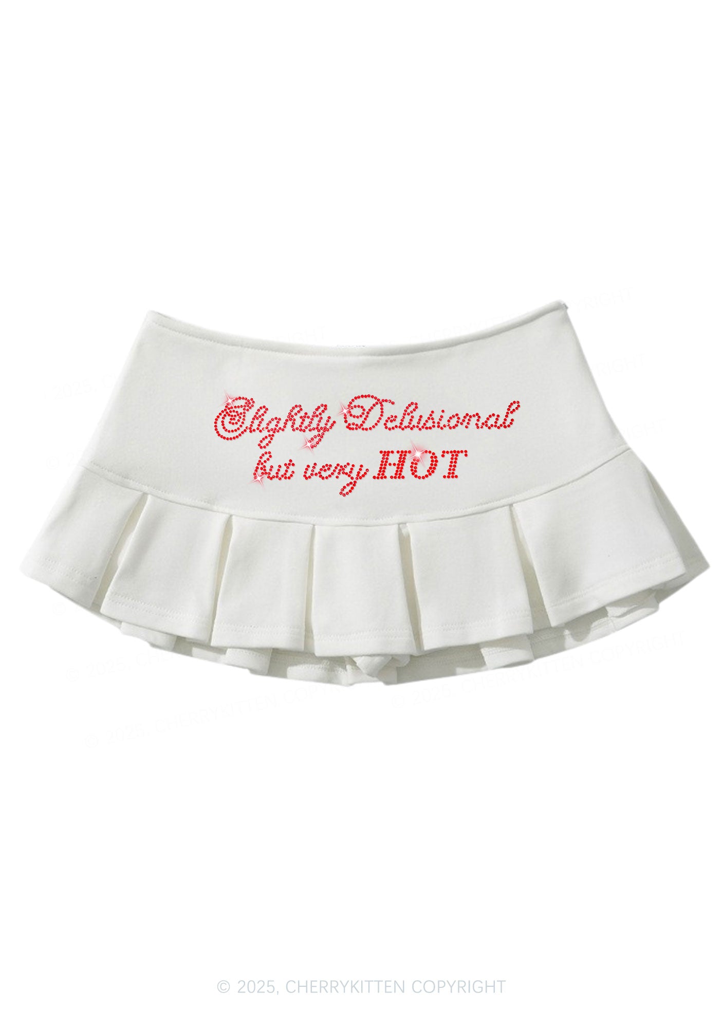 Rhinestone Slightly Delusional But Very Hot Y2K Mini Pleated Skirts Cherrykitten
