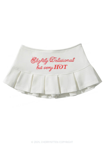 Rhinestone Slightly Delusional But Very Hot Y2K Mini Pleated Skirts Cherrykitten