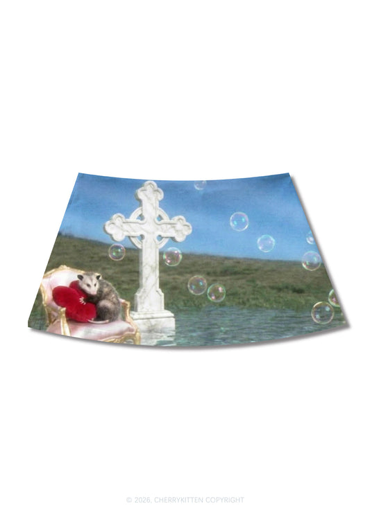 Cute Possum Bubble Y2K Print Mini Skirt Cherrykitten