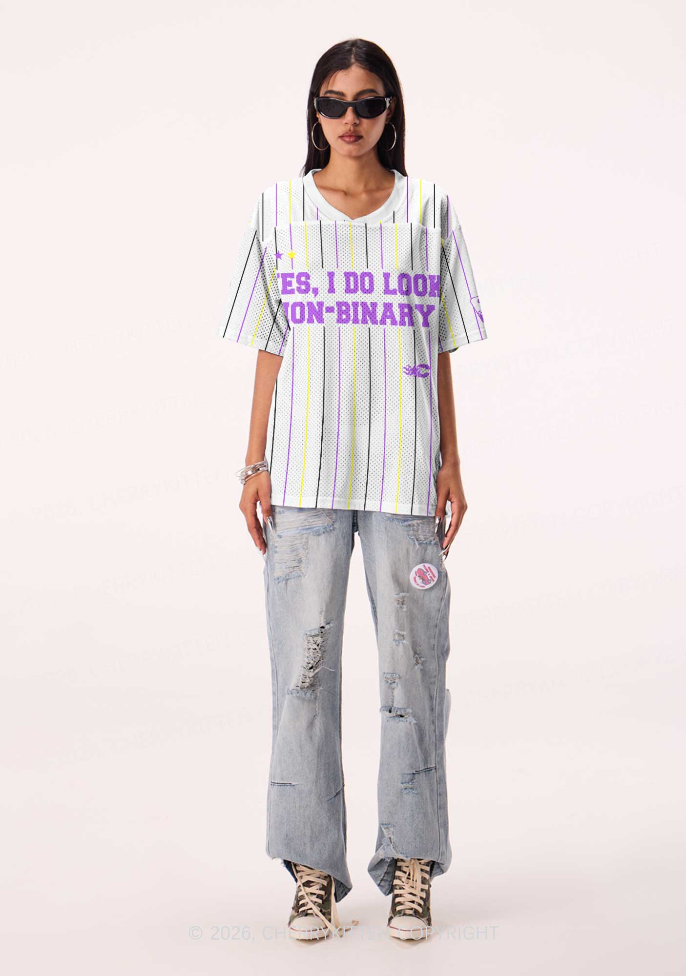 I Do Look Nonbinary Pride Y2K Sport Jersey Shirts Cherrykitten