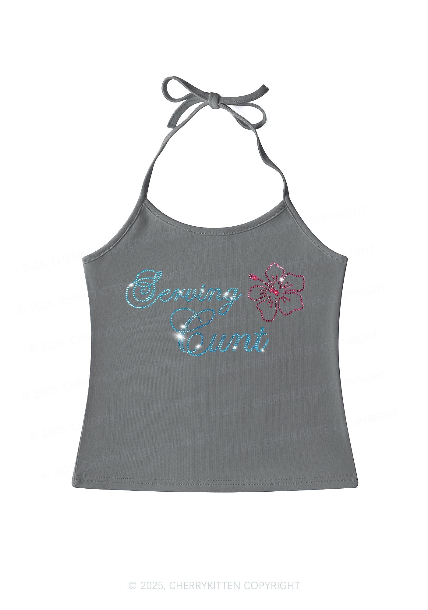 Rhinestone Serving Cxxt Y2K Halter Neck Cami Cherrykitten